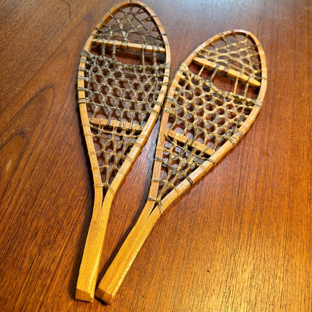 Vintage Miniature Wood Rawhide Snowshoes Made in Canada 15" Decor  Alaskan Wild